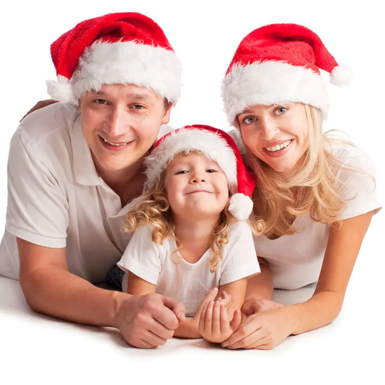 Red Velvet Fluffy Adult and Kids Funny Led Christmas Hats With Lights