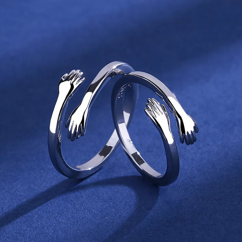 Silver Plated Hug Rings for Women Mother Gift Sister Gifts Hugging Hands Open Sister Ring Setting Friendship Jewelry Gift