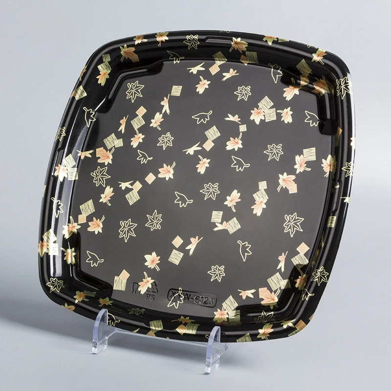 2021 Disposable japanese sushi tray pack packaging plastic envases takeaway black square container to go box with lid