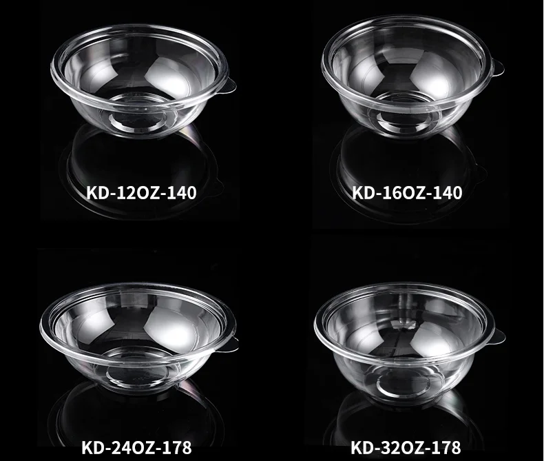 8 12 16 24 32oz Custom Logo Storage Clear Plastic Disposable Food Deli Container With Lids 24 oz Plastic Salad Bowl