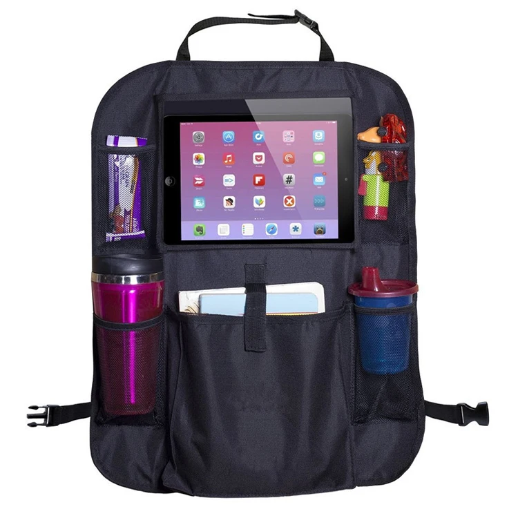 
Black Polyester Car Back Seat Organizer Eco-friendly Car rear seat Organizer with pocket for water tumbler tablet holder pocket 