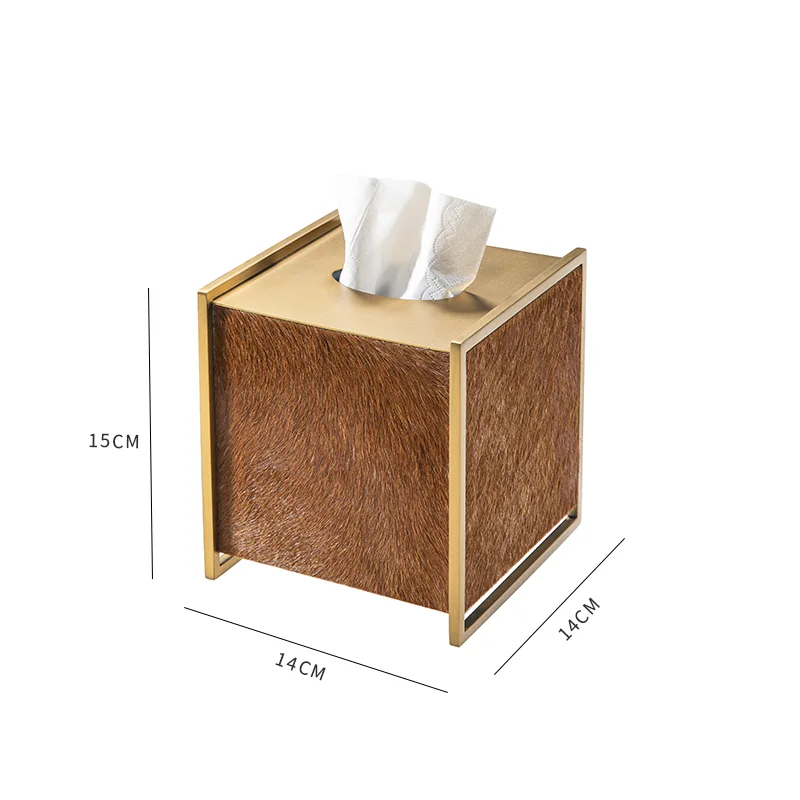 luxury red horsehair tissue box leather high-grade metal paper box coffee table napkin box hotel decoration leather tissue b0x