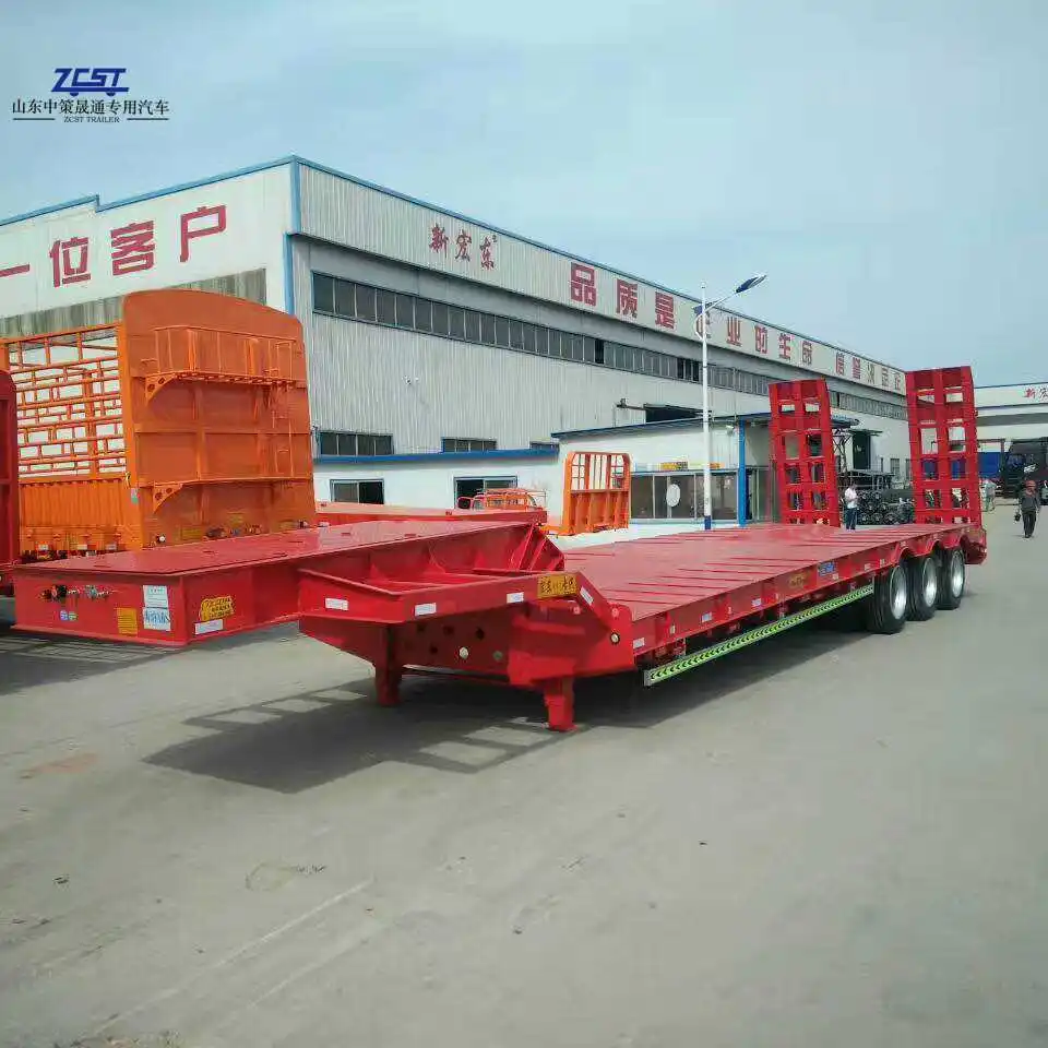 Low Bed Trailer Heavy Duty Semi Trailer Trucks Stainless Steel 2024 in Stock 2 3 4 Axles 20 Ft 40 Ft Transport Semi-trailer ZCST