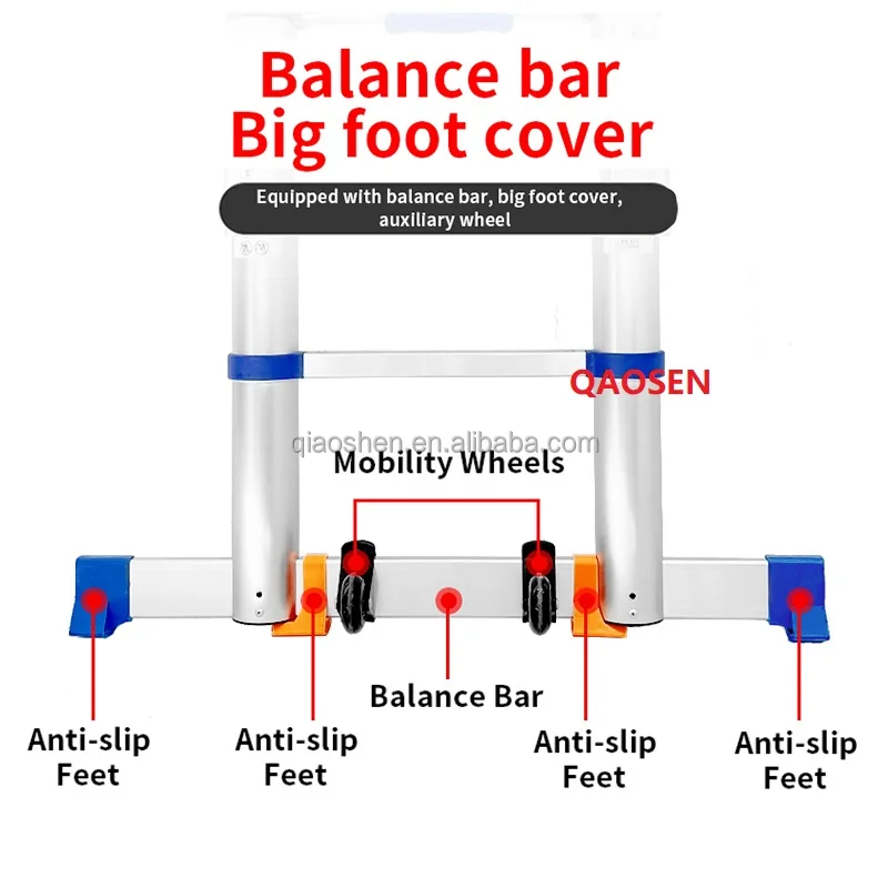 Anti-slip Cushion Telescopic Ladder with Hook and Balance Bar Easy to Use Home Outdoor