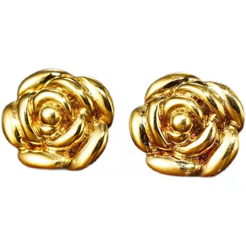 Xinfly Fashion Pure 18K Gold Rose Flower Shape Stud Earrings Au750 Real Gold Women Ladies Girls Jewelry
