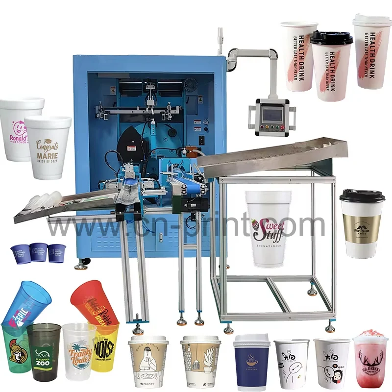 Hot sales  Automatic color sensor Screen Printing Machine for PP PET Coffer Paper Plastic Cup With LED UV Curing System