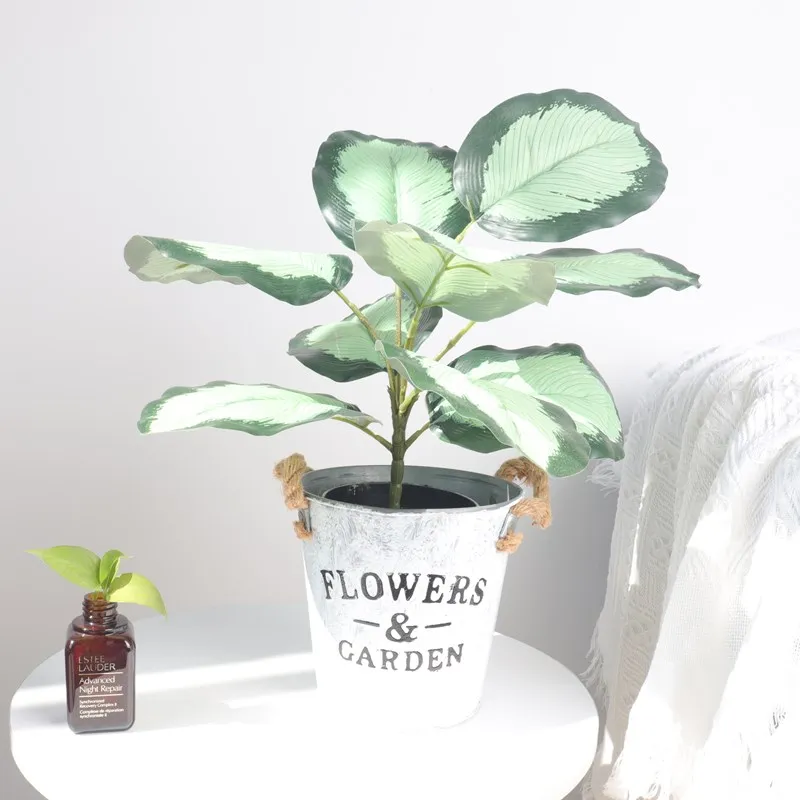 Mini size indoor plastic artificial ficus bonsai monstera green plant Fatsia Japonica trees in pot