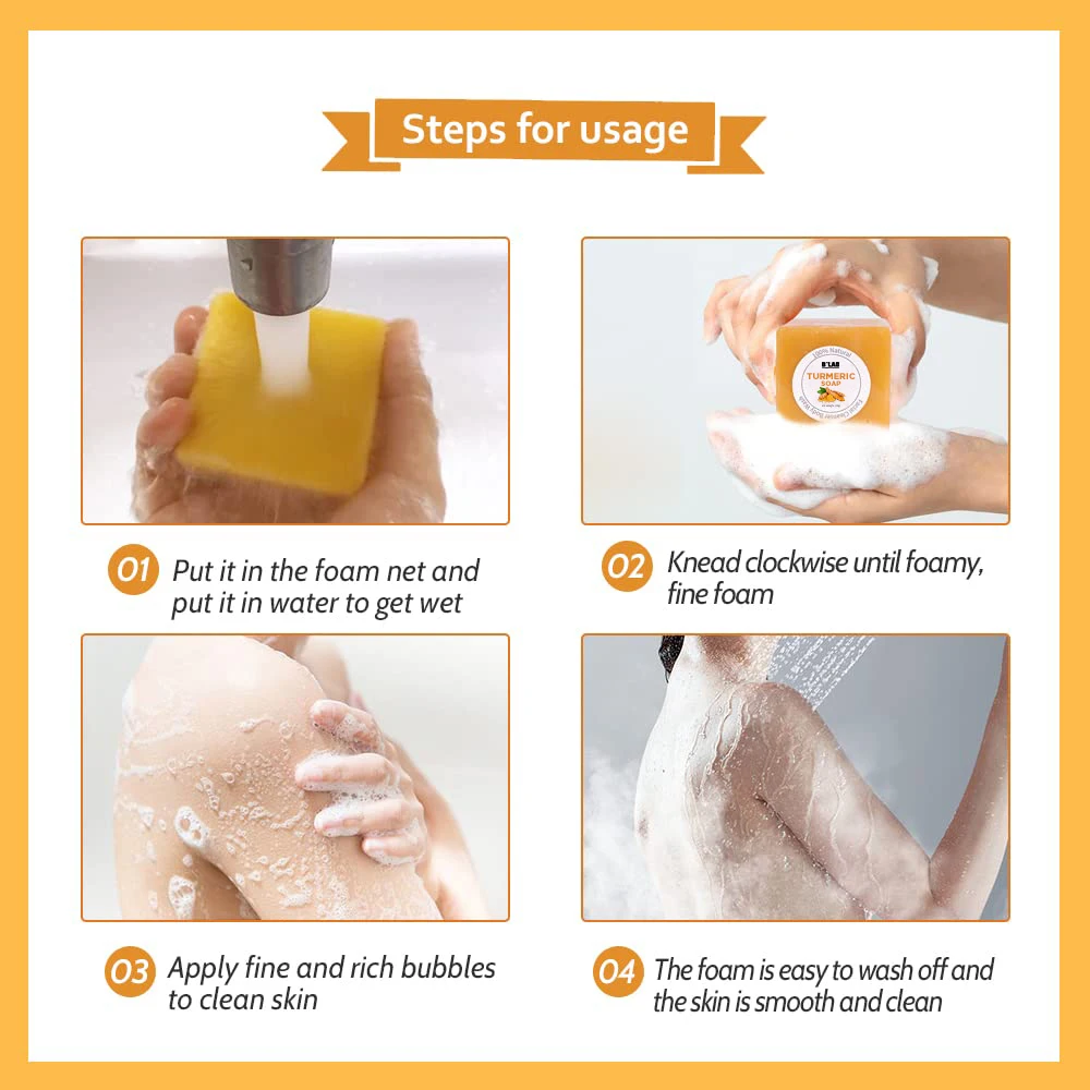Natural Organic Turmeric Lemon Soap Anti Acne Kojic Acid Skin Brightening Soap Handmade Face Bath Body Turmeric Soap Bar