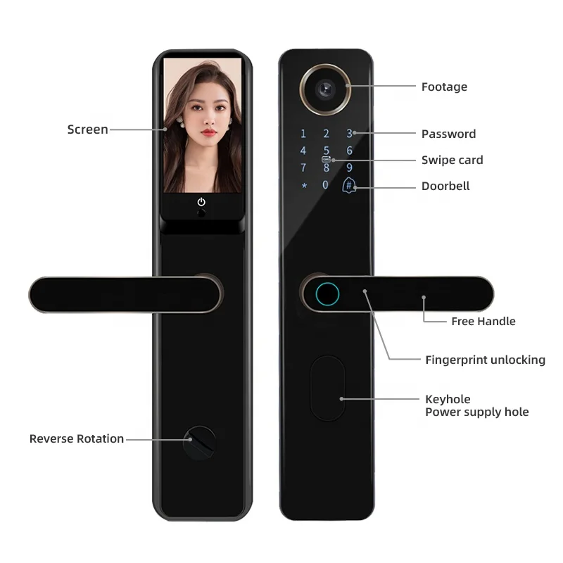 And Doorbell Handle Cerraduras Electronic Fingerprint Tuya Smart Door Lock With Camera