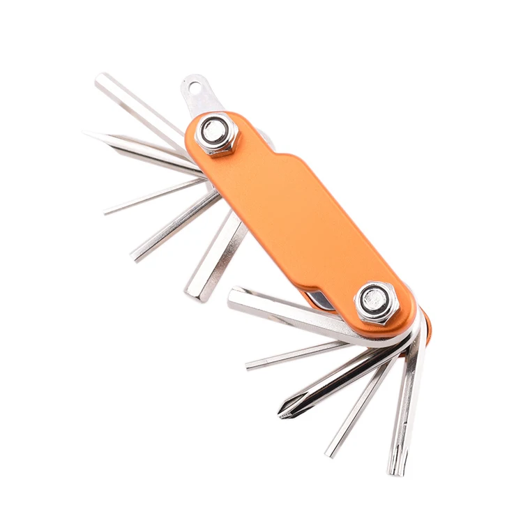 Orange 2Cr13 Anodized Aluminum Handle 11 In 1 Portable Pocket Bike Repair Bicycle Accessories Tools Bicycle Fixing Tools Multi