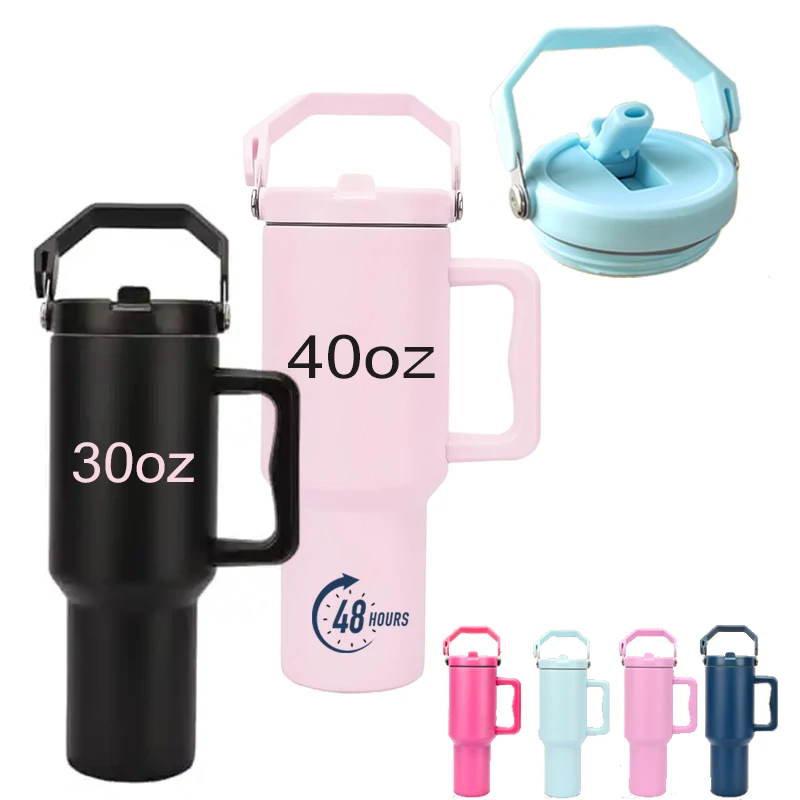 40 OZ Tumbler With Top Handle Insulated Stainless Steel Water Bottle with Flip Straw Dishwasher Safe Keep Cold 24 Hour
