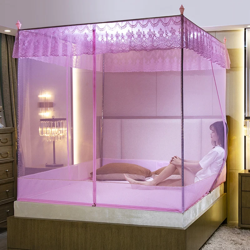 Palace zipper integrated bottom design prevent baby falling mosquito net princess style beautiful lace square shape mosquito net