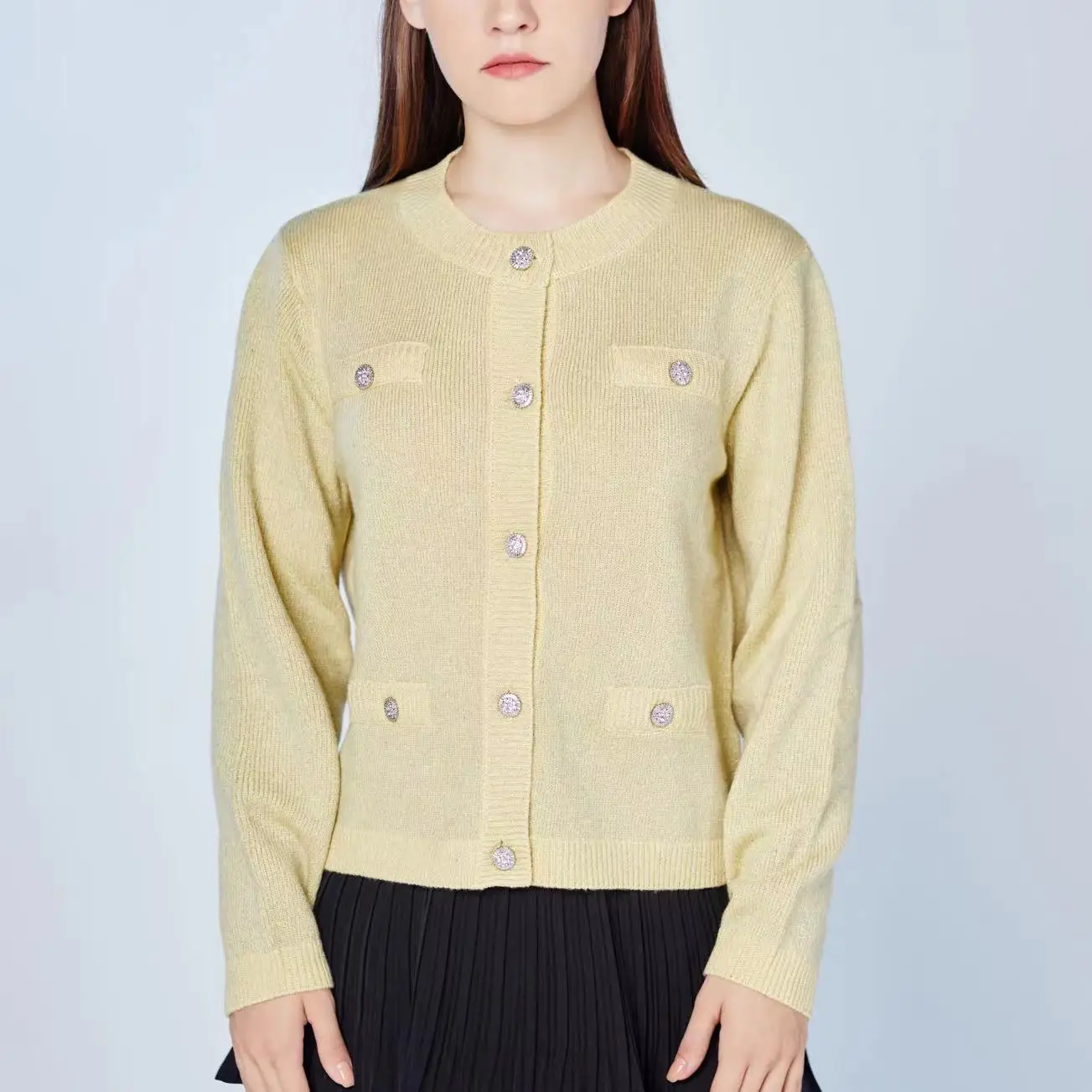 Soft metallic yarn cashmere Cardigan  paillette cloison cashmere cardigan