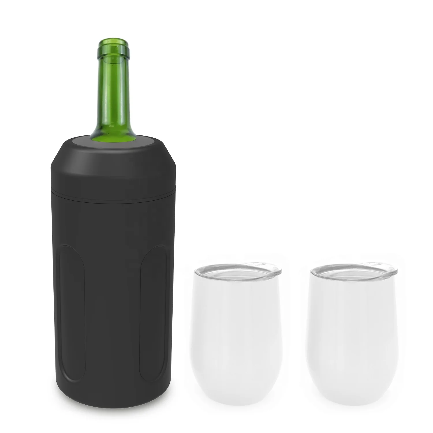 2021 Wholesale 750ml Black Double Walled Vacuum Insulated Stainless Steel Bottle Insulator Chiller For Wine And Champagne Lovers