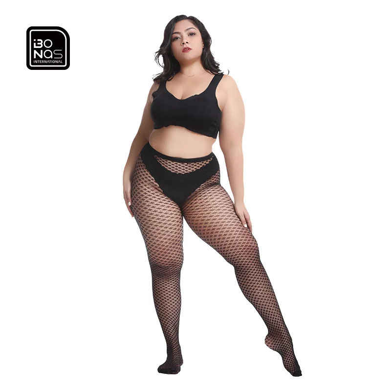 BONAS New Black Women Sexy Fishnet Body Stocking Skirt Ladies Plus Size Tight sexy underwear