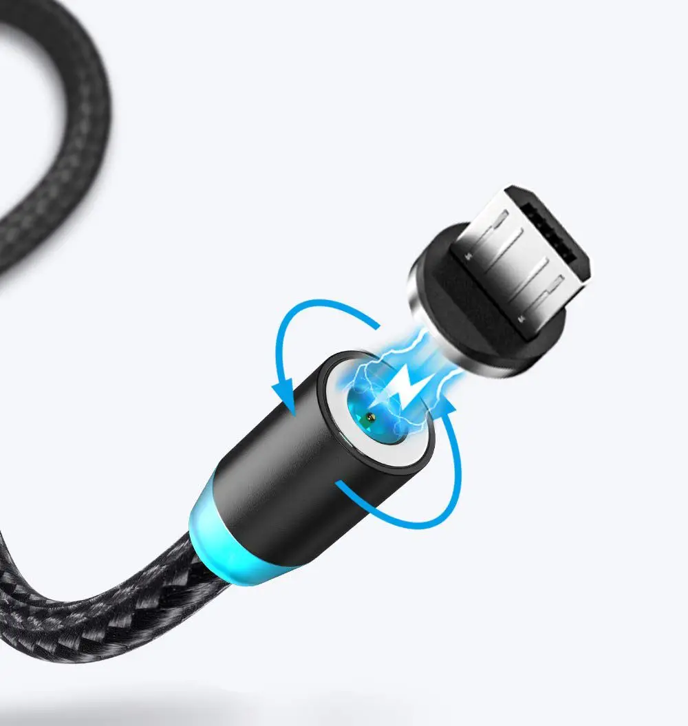 360 Degree Nylon Braided Magnetic Charging Cable Magnet Connector Plug Micro USB for Type C Non-data Transfer Cable