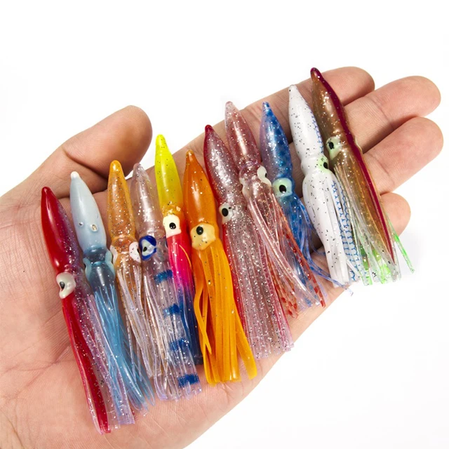 GS 10pcs/bag Soft Squid Lure 8CM 21g Squid Skirts PVC Artificial Fishing Lures