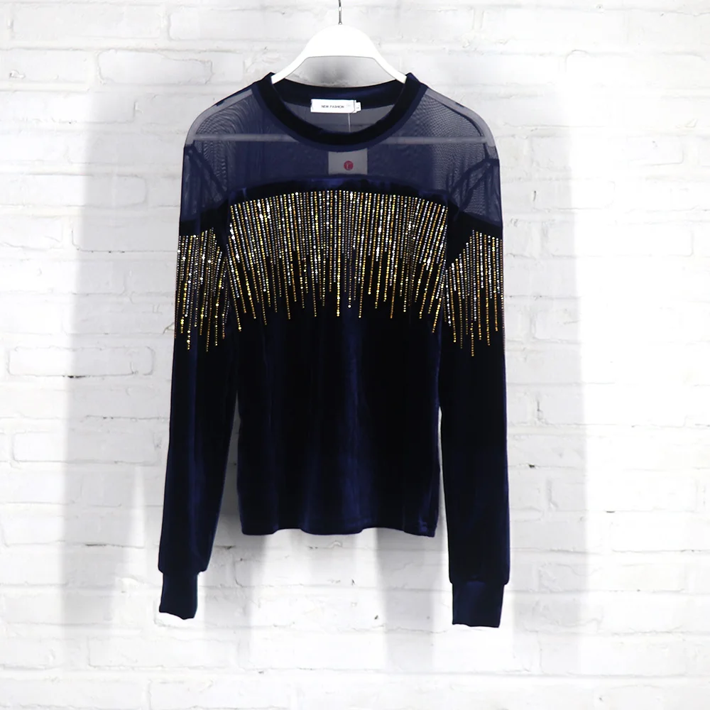 Womens Luxury Fashion Rhinestone Velvet Jogger Set Fall Sexy Two Piece Pants Set Casual Women Outfits Clothing