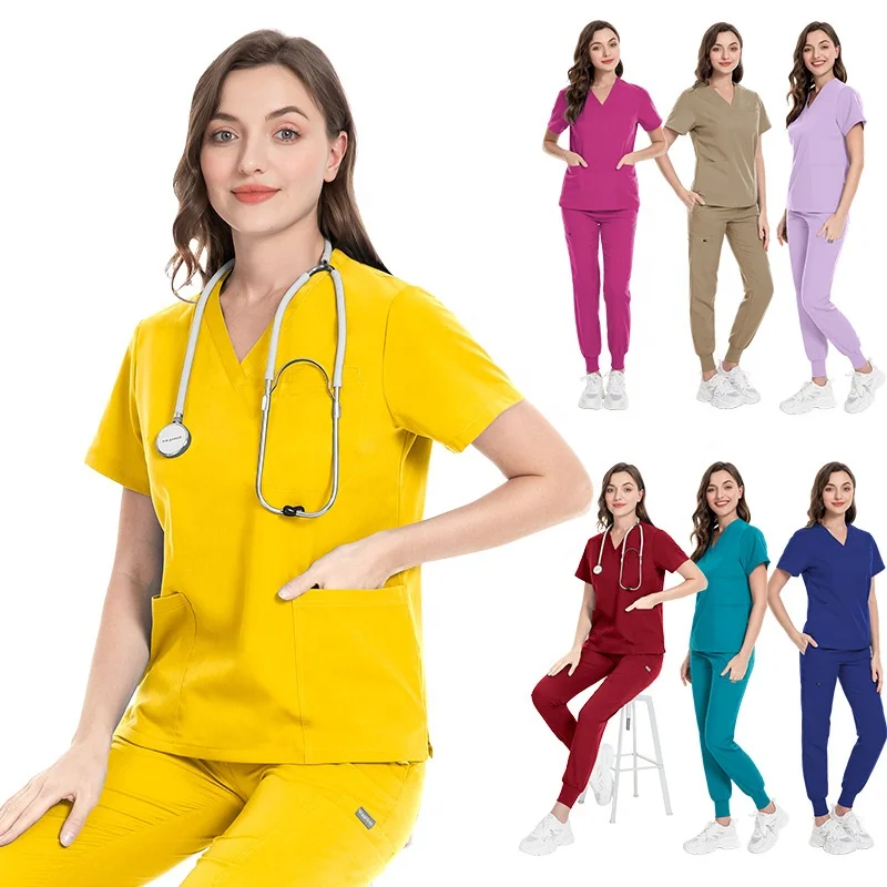 Unisex Women Men Custom Logo Scrub Suits nurse scrubs suits medical hospital uniform sets top jogger pants scrubs uniforms sets