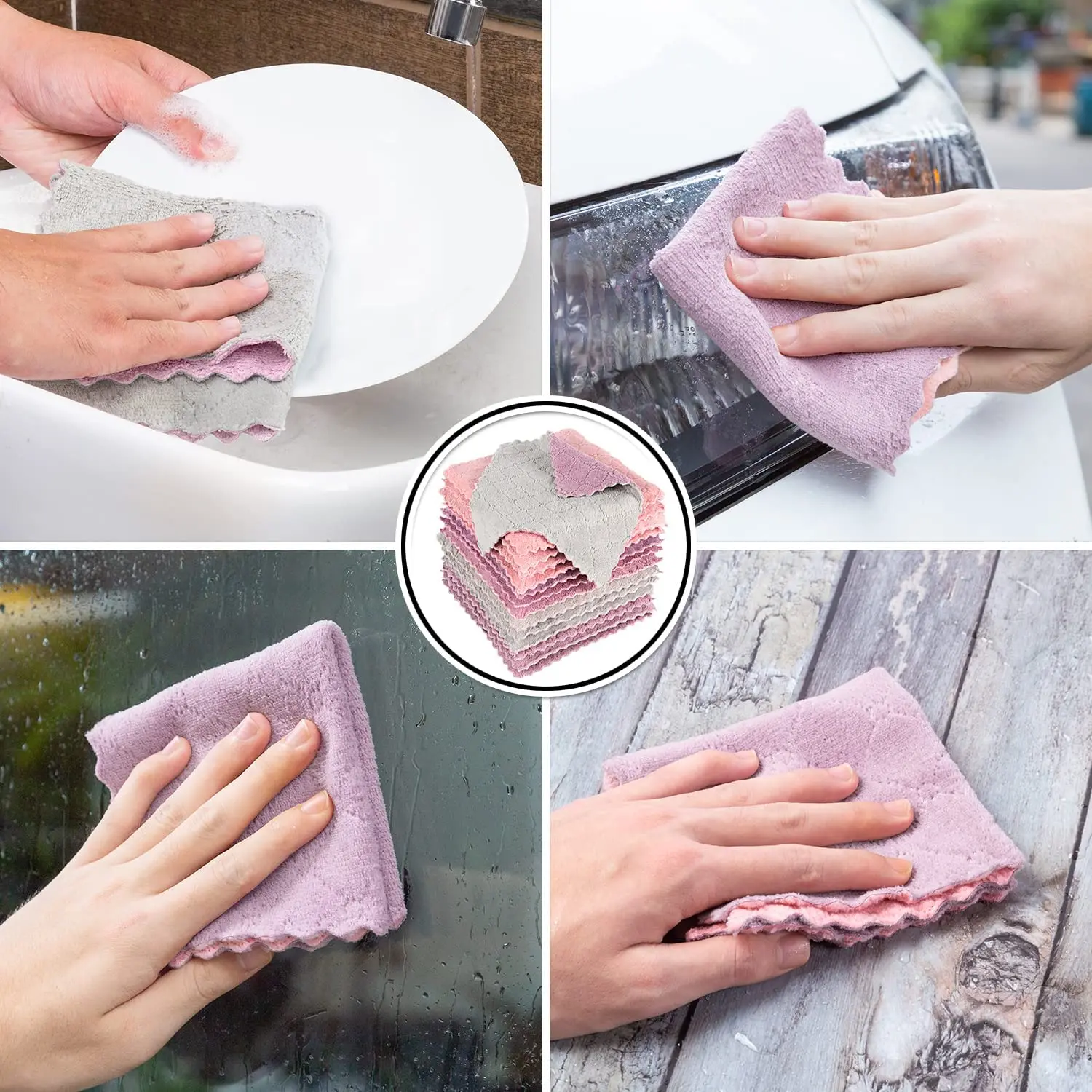 Reusable SUPER ABSORBENT  Kitchen Dish Towels, Cleaning Dishcloths for Kitchen Lint Free Coral Fleece Kitchen Cleaning