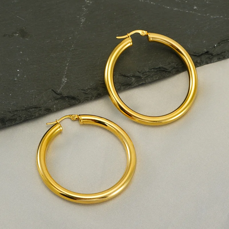 High End Fashion Stainless Steel Jewelry New Trendy Ear Ring 18k Gold Plated Big Tube Channel Hoop Earrings For Women 2022