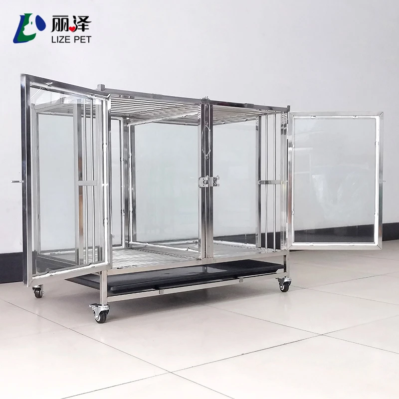 Lize Pet Stainless steel glass dog display cage folding pet carrier for sale