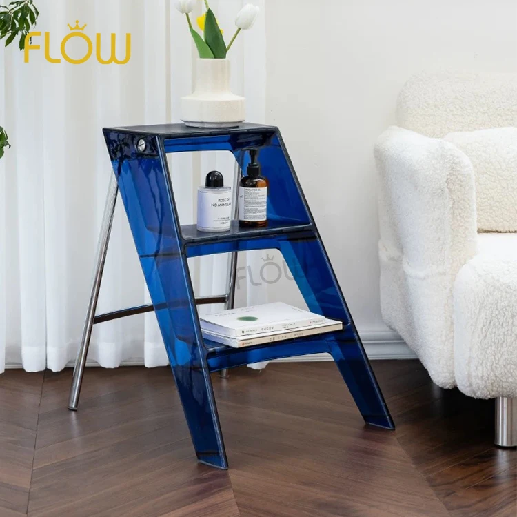 Nordic household multi-functional three-step ladder thickened anti-slip herringbone ladder acrylic transparent folding ladder