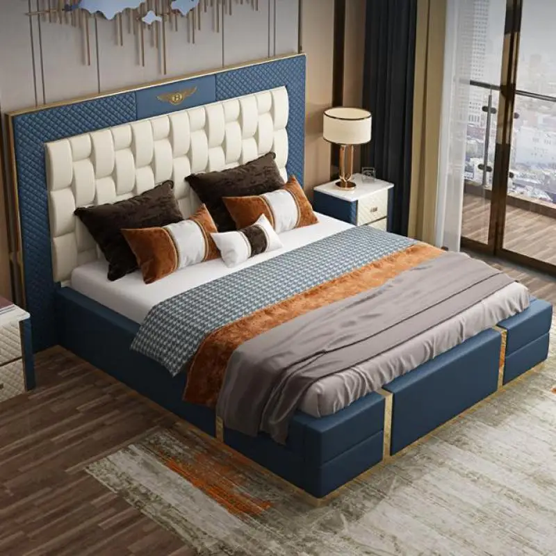 Modern Villa Master Bedroom Leather Double Bed Italian Style Light Luxury Big Bed Head Comfortable King Size Bed