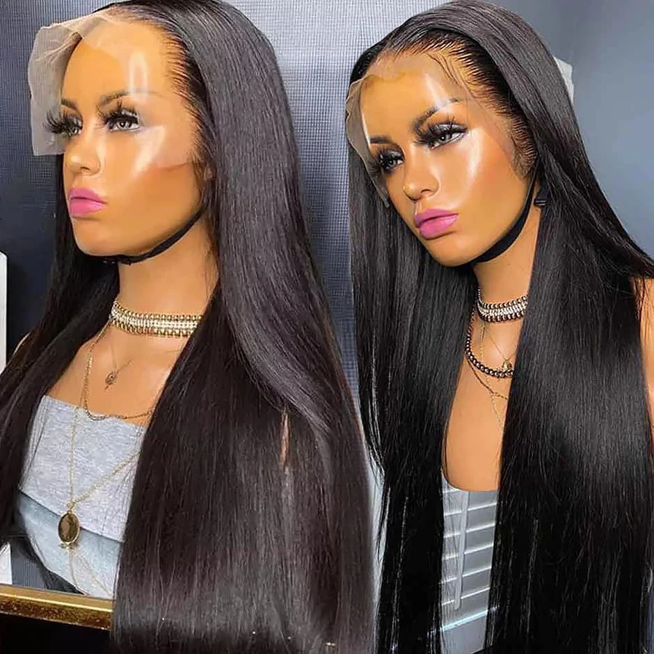 180% Density Human Lace Front Wigs 12A double drawn Silky Straight Pre Plucked 13x4 13x6 Transparent Frontal Raw Indian Hair Wig