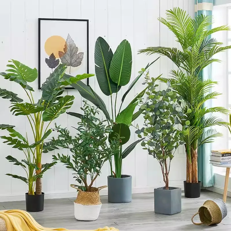 Shanghai High Simulation Decorative Mini Artificial Greenery Big Plastic Fake Areca Palm Leaves Plants Large Faux Palm Tree
