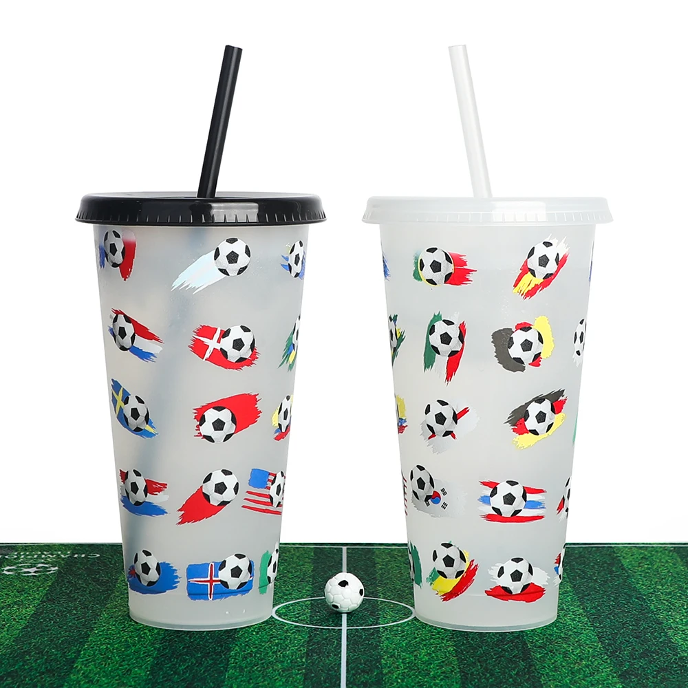 750ml souvenir qatar world cup 16oz colour changing 16 oz printed reusable custom plastic cups with lids and straws