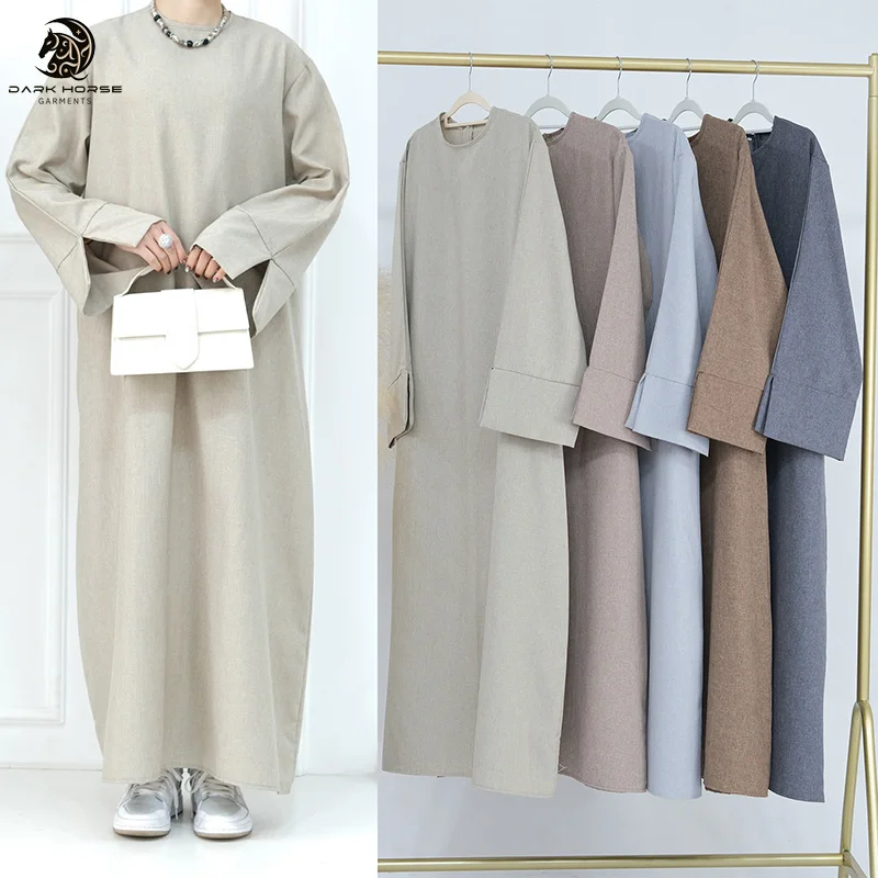 5 видов цветов льняная абайя с открытыми рукавами мусульманское платье