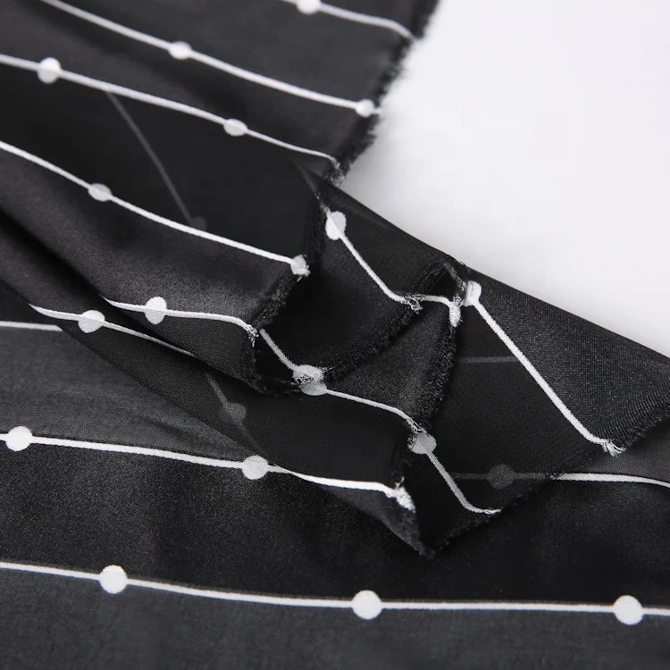 Latest shiny printed silk chiffon fabric with striped dots design for dresses shirts in stock wholesale