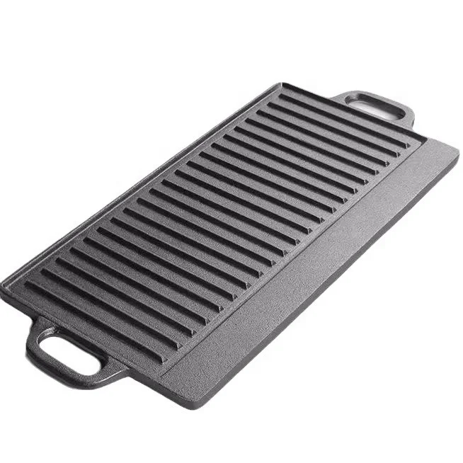 2024 new outdoor barbecue meat fryer rectangular thickened uncoated double ear cast iron flat cast iron baking tray