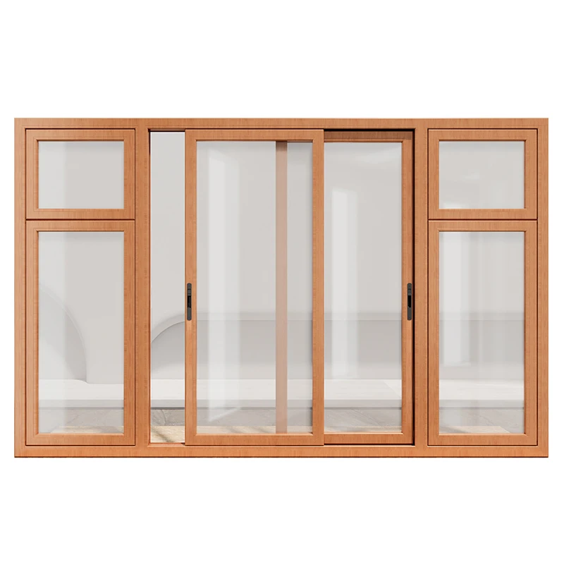 Born The latest design wood grain sliding window sound insulation anti-hurricane effect aluminum sliding window