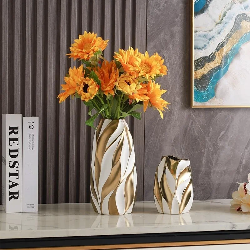 Nordic Modern Ceramic Geometry Vase Golden Thread Flower Vase for Home Decor Shelf Decor