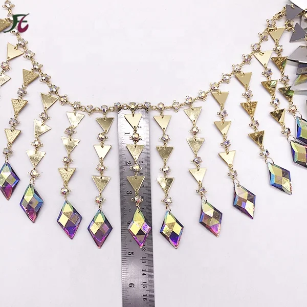 
Bling Diamante Diamond Trim Ribbon Tassel Fringe Rhinestone Chain Crystal Gem Sparkle Wedding Bridal Necklace 