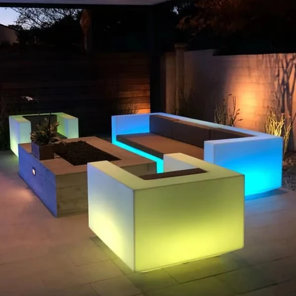 Modern muebles exteriores stone outdoor furniture garden hotel external terrace lounge LED lighting patio outdoor furniture