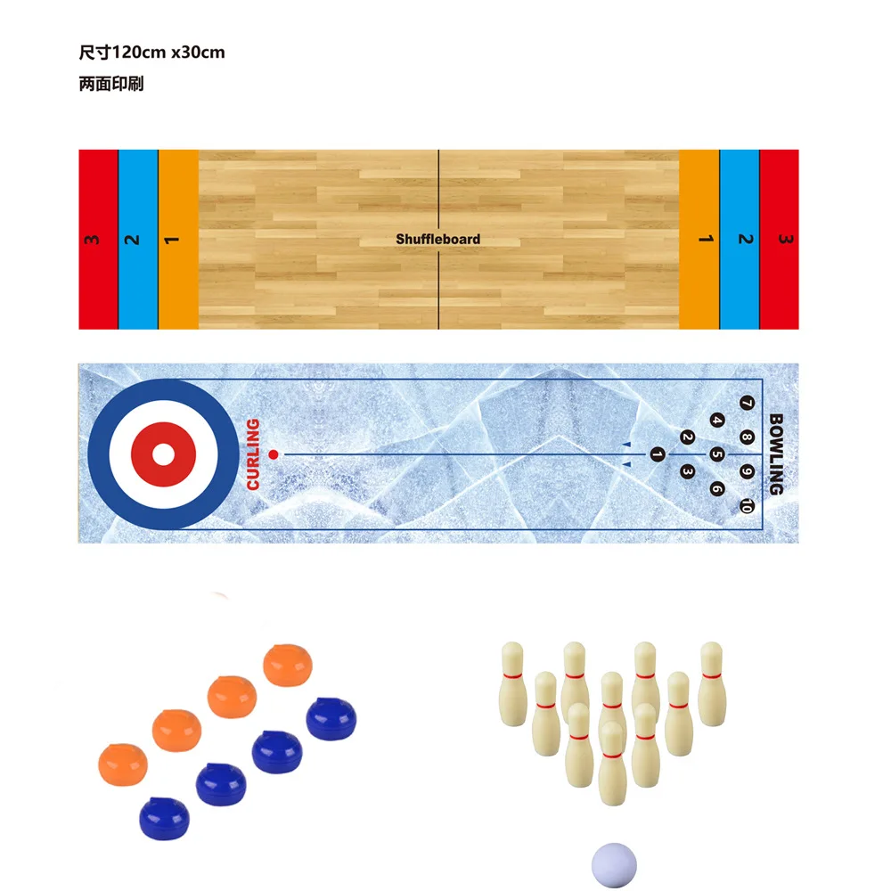 Table Top / Tabletop Wooden Shuffleboard and Board Curling Game Indoors Set, 3 IN 1 for Kids, Family Games