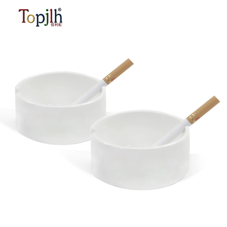 Topjlh round shape sublimation blank custom printed white ceramic cigarette ashtray
