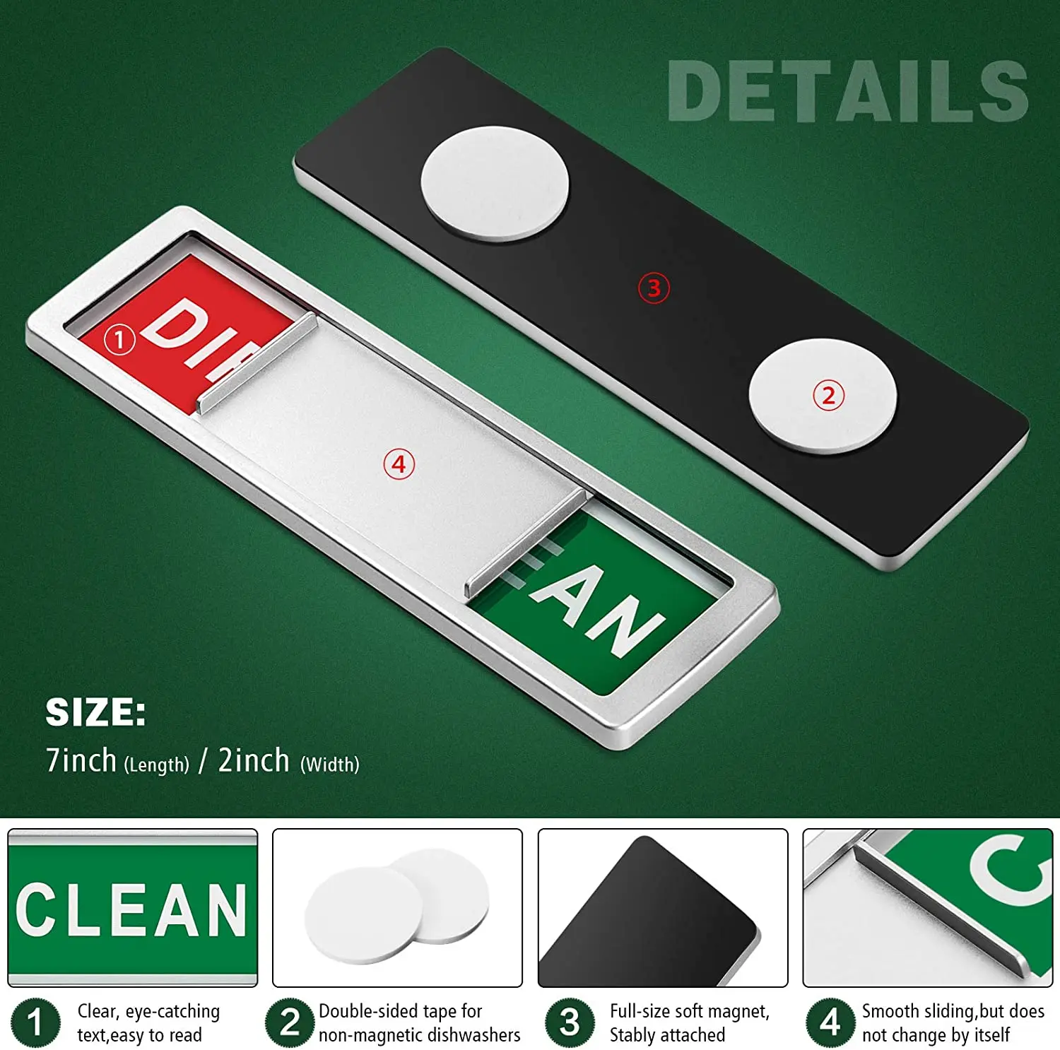 Non-Scratching Strong Magnet Dishwasher Magnet Clean Dirty Slider with Self-Adhesive Options
