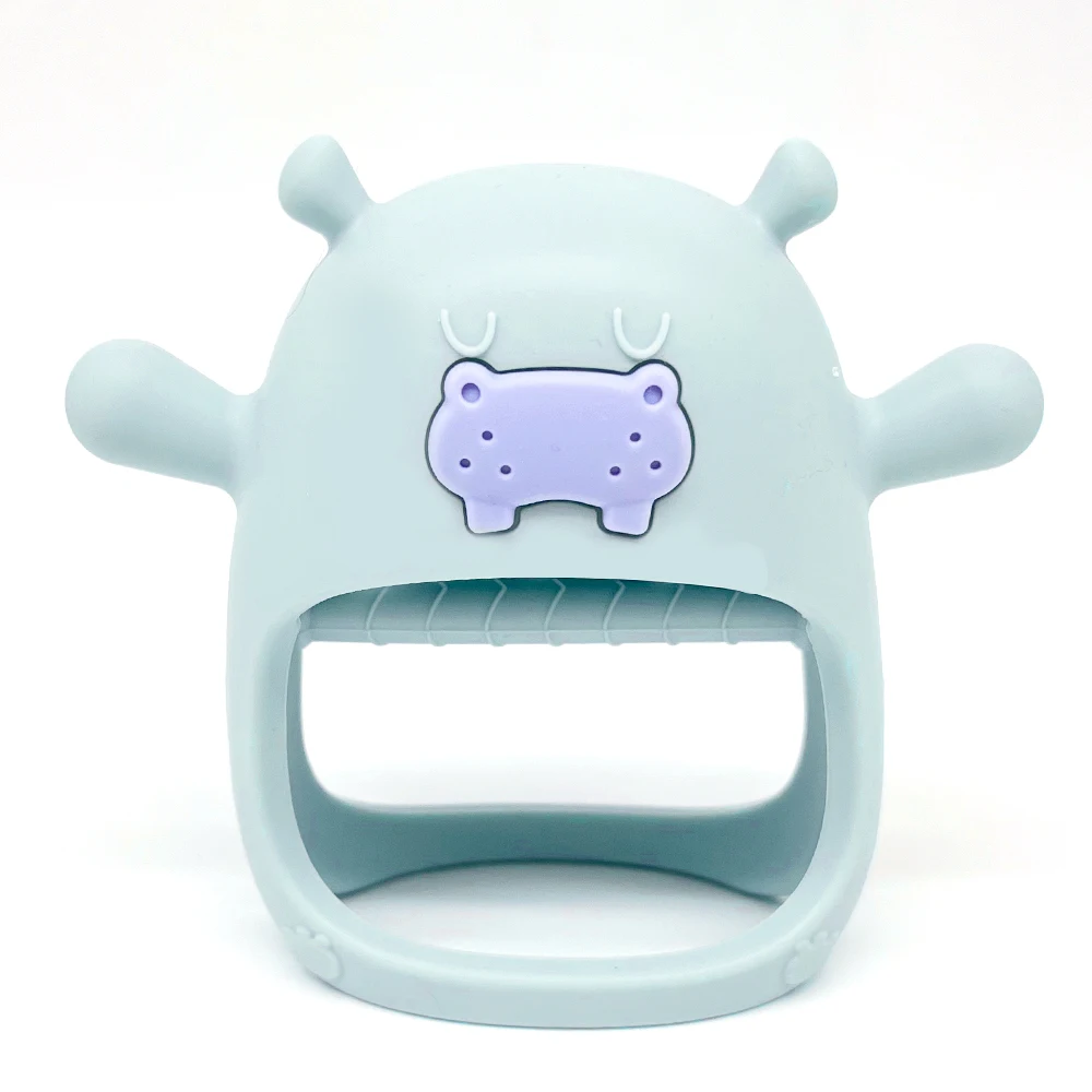100% Food Grade Silicone Cartoon Animal Design Hippo Baby Hand Teether Soft Teething Mitt Toys