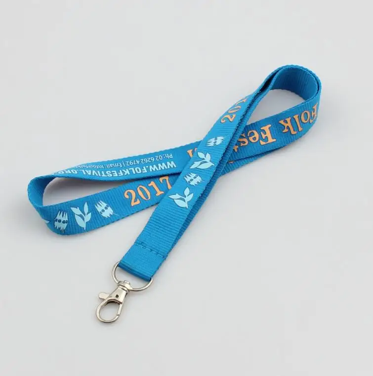 Supplies wholesale Custom woven polyest lanyard silk screen print logo with black metal hook plastic