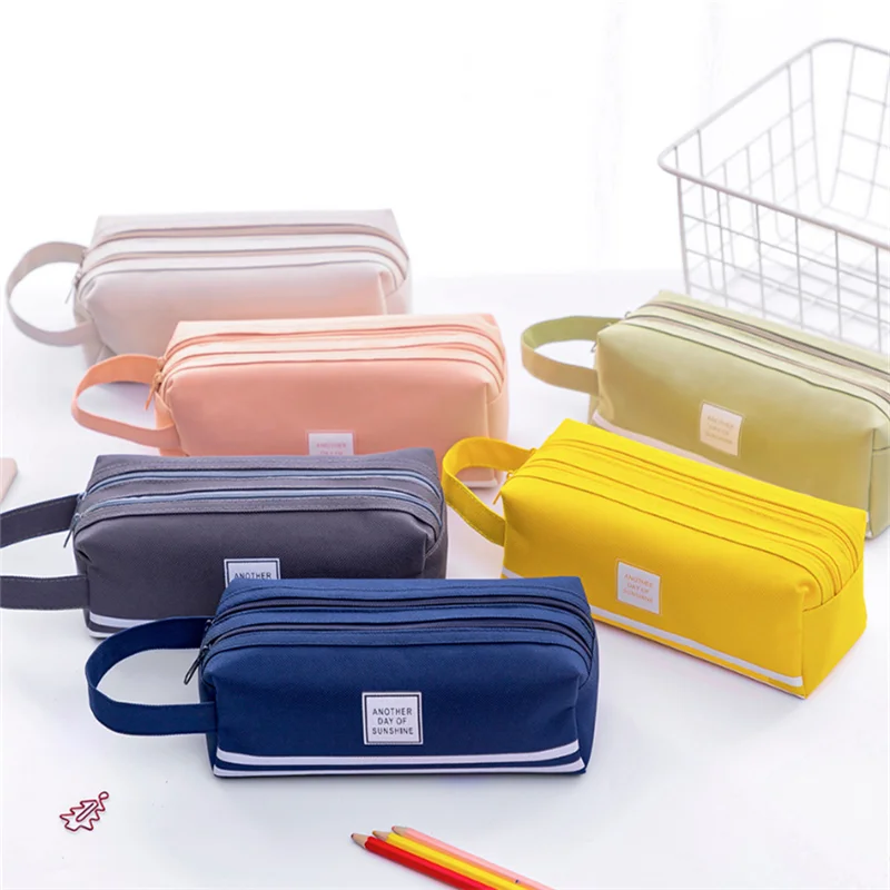 Kawaii Simple Stationery Bag Cute Candy Color Canvas Pencil Box Promotion Pencil Bag