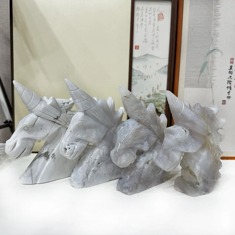Wholesale Carved Crystal Animals Mixed Crystals Agate White turquoise Howlite Unicorn Head For souvenir