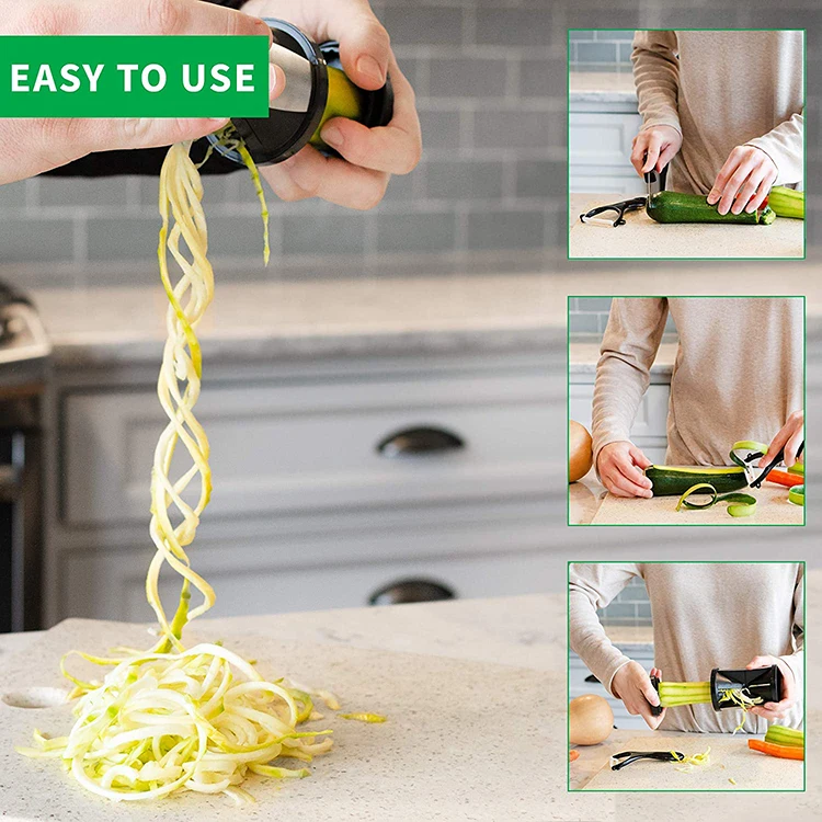 2024 Hot Sale Adjustable 3 in 1 Vegetable Spiralizer Cutter Vegetable Spiral Slicer