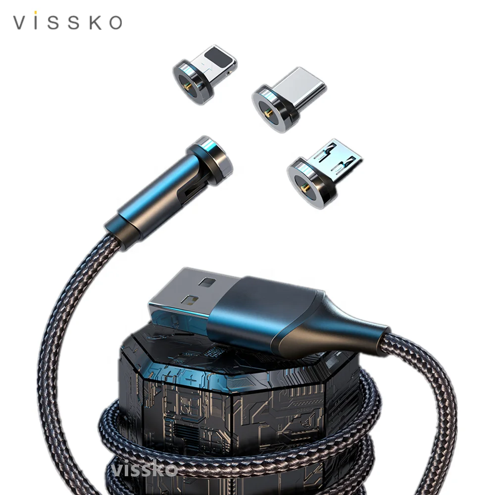 
Wholesale price 540 angle rotating magnetic 2.4A fast line charging cable for android and iPhone cables 