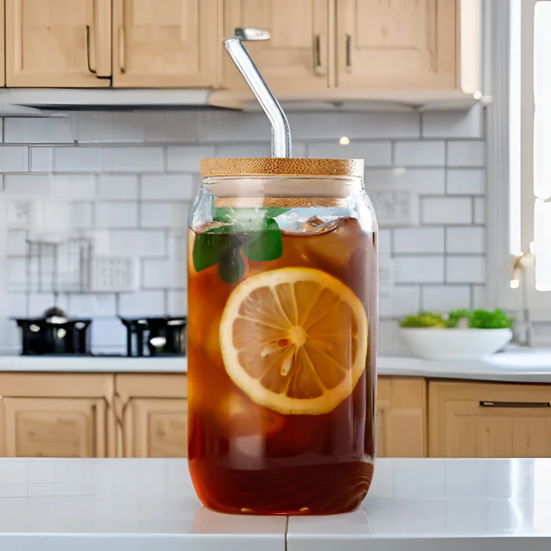 Online Best Seller 12oz Beer Can Shaped Borosilicate Glass Cup Without Bamboo Lid and Glass Straw