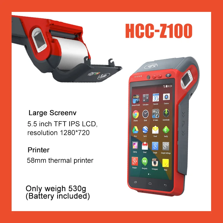 Touch screen mobile machine android 9.0 pos terminal with android nfc reader fingerprint and qr scanner HCC-Z100