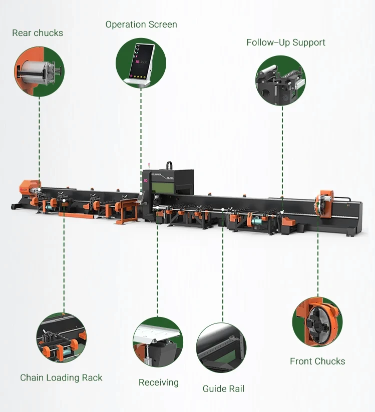 EP Three-chuck metal tube laser bevel cutting machine zero tailings laser pipe cutting machine